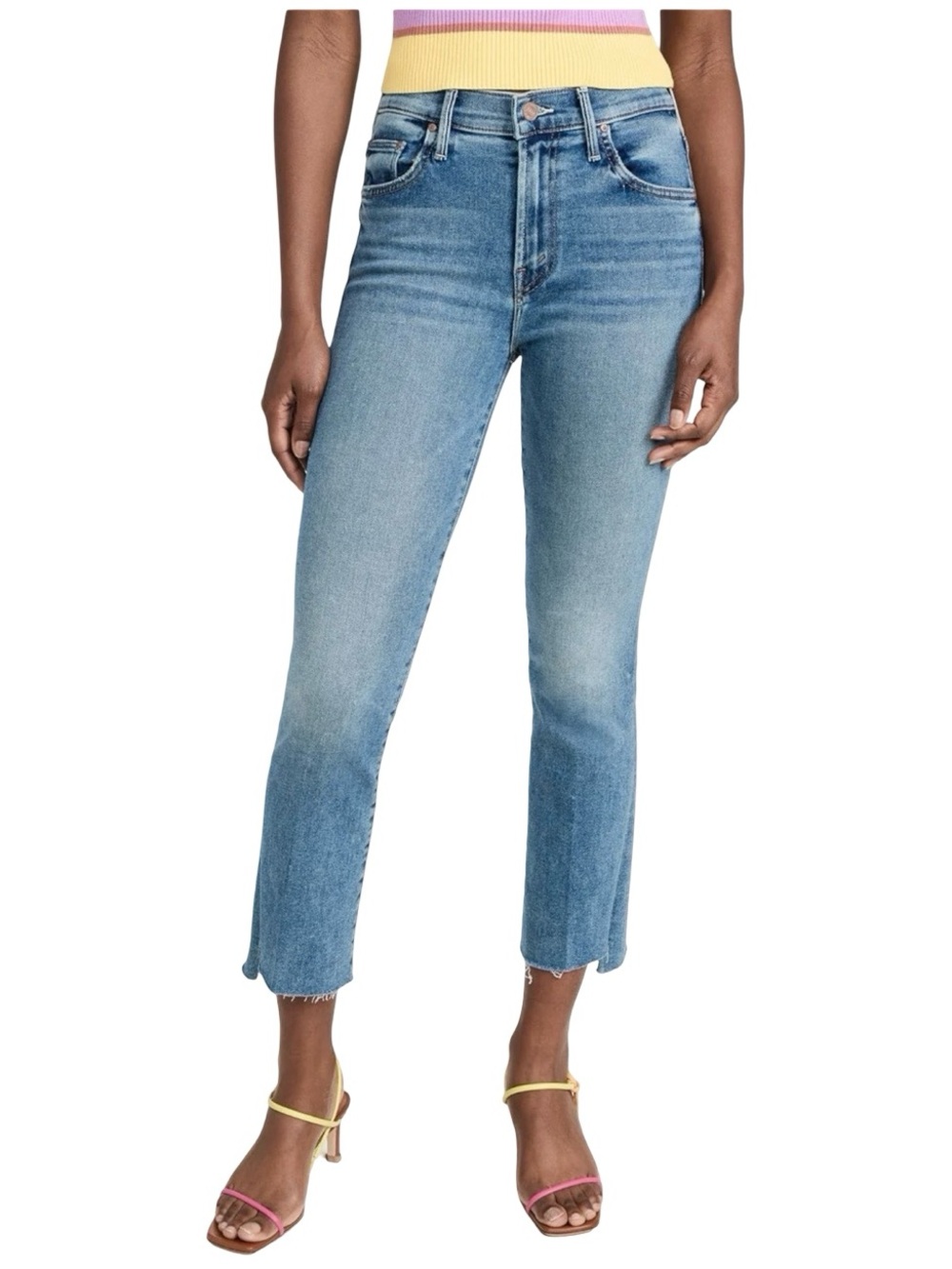 MOTHER The Insider Crop Step Fray in Juicin' Medium Blue Wash Denim Jean Size 26